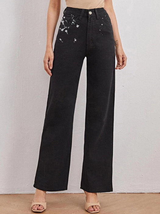 Straight Drooping Cross Black Splash Ink Straight All Match Denim Trousers Jeans