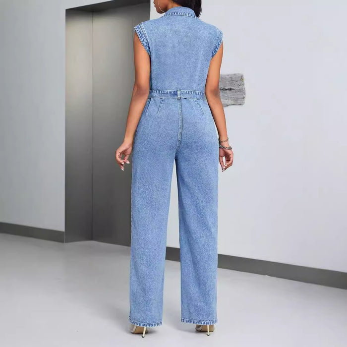 Denim Women Wear Sleeveless Casual Jumpsuit Trousers Jeans