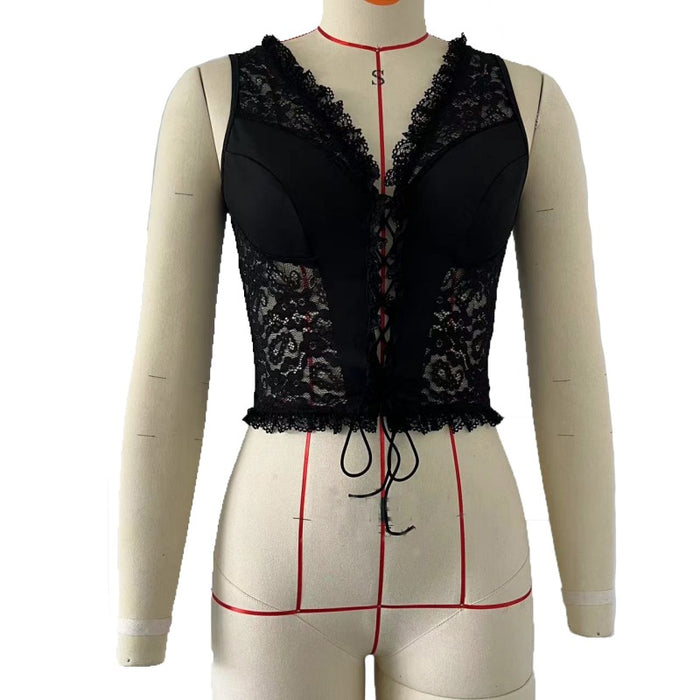 French Sexy Sexy See Through Lace Stitching Waist Girdling Band Sexy Outerwear Vest