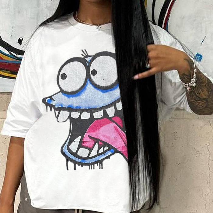 Women Clothing Cartoon Printed Short Sleeved T shirt Trend Women Base Shirt