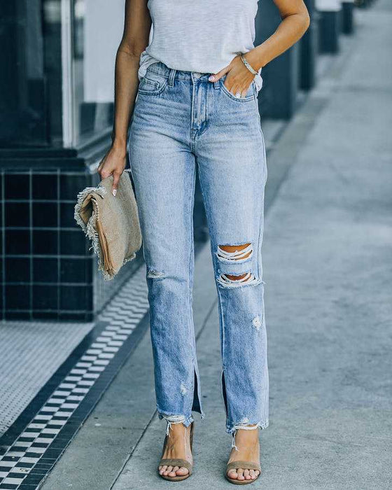 Spring Summer Street Hipster Denim Blue Straight-Leg Pants Women Jeans