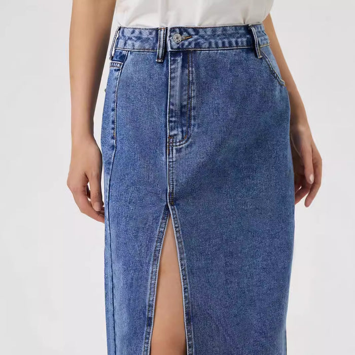 Women Clothing High Waist Sheath Split Denim Skirt
