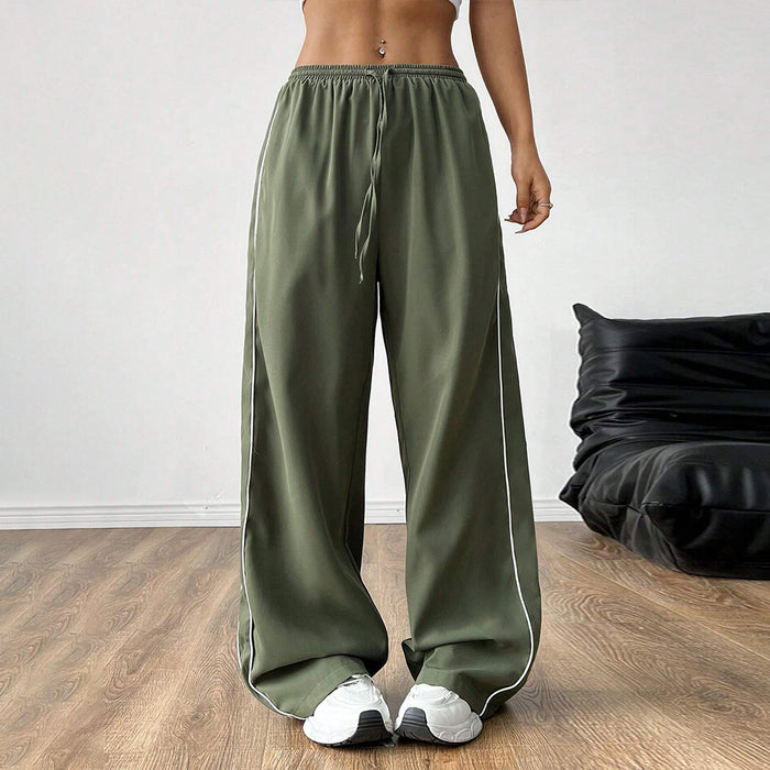 Spring Summer Casual Loose Waist Elastic Design Side Contrast Color Wide Leg Pants