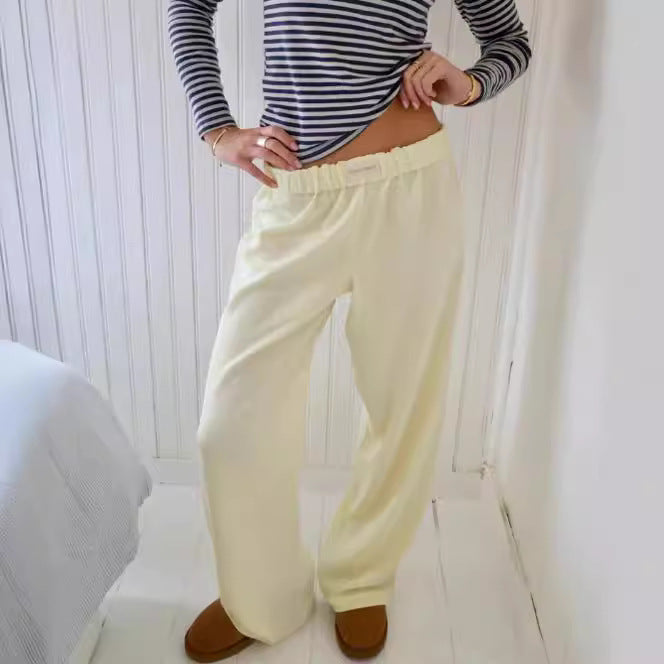 Casual Striped Cotton Casual Trousers Striped Printed Wide Leg Trousers