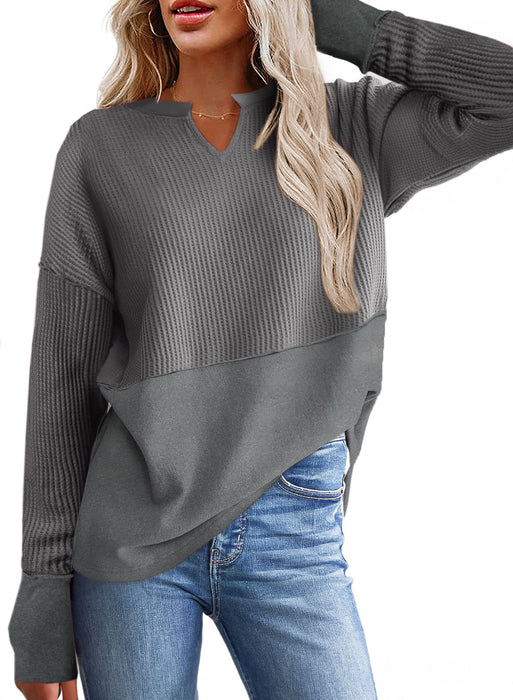 Autumn Winter Ladies Casual Shirt Solid Color Long Sleeve Stitching Solid Color Loose Sweater Women Top