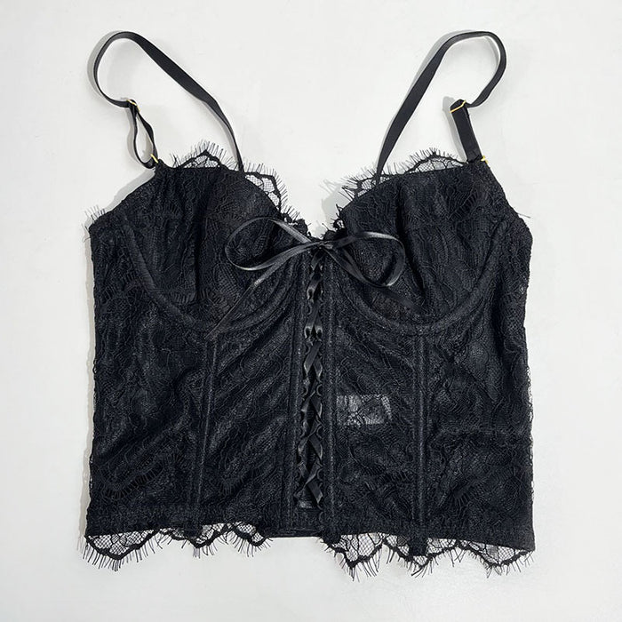 Sexy Vest Camisole Women Outer Wear Boning Corset Strap See through Lace Camisole Women