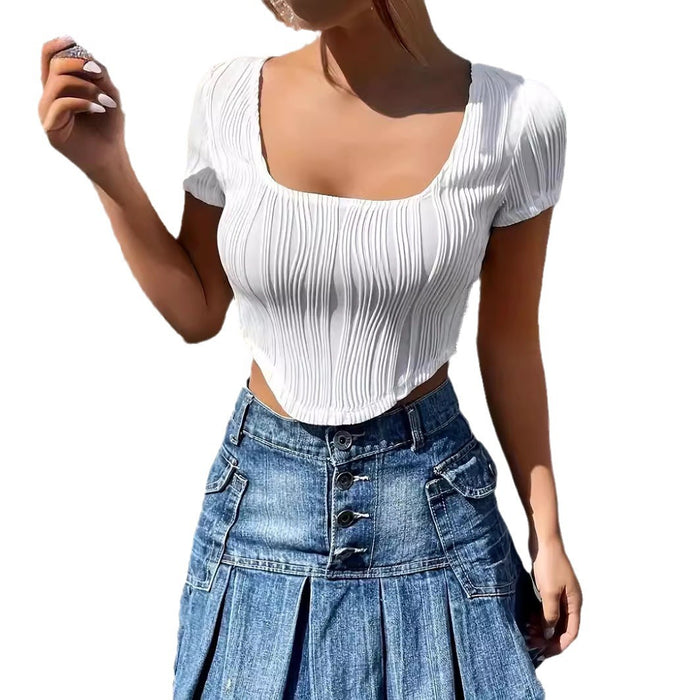 Summer Sexy U Collar Sexy Boning Corset Waist Girdle Short Slim Short Sleeved T shirt