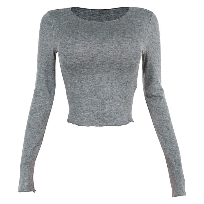 Autumn T shirt Simple Casual All Match Faux Wool Basic Long Sleeved Top for Women