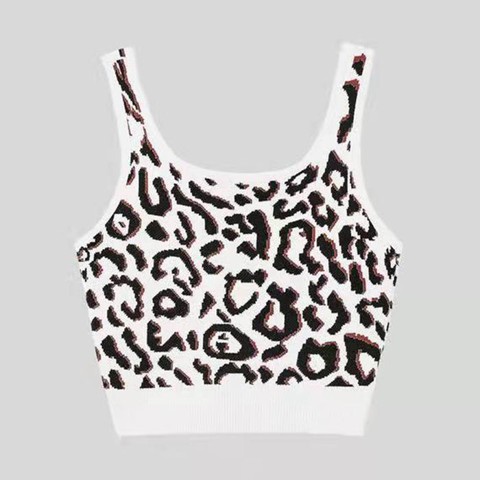 Slim-Fit Short Leopard Print Knitted Camisole Women Outer Wear Inner Bottoming Top