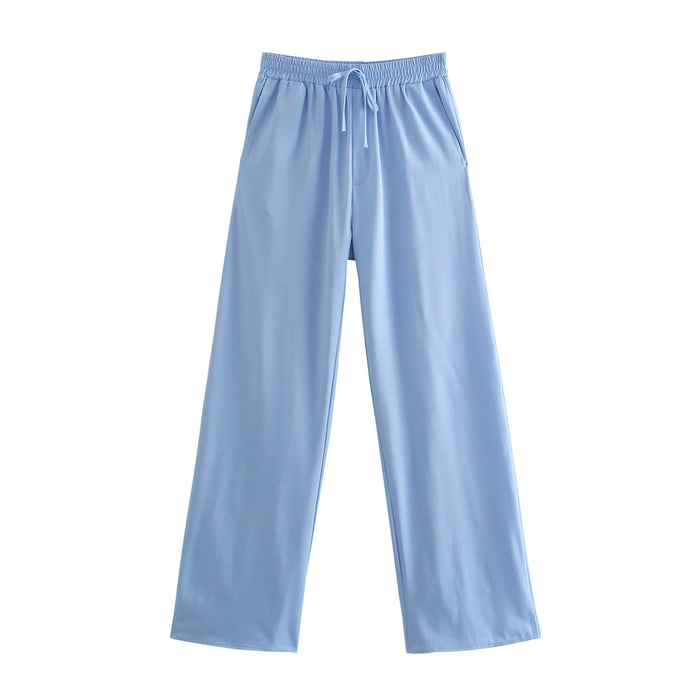 Elastic High Waist Casual Pants Waist Belt Elastic Idle Wide Leg Pants