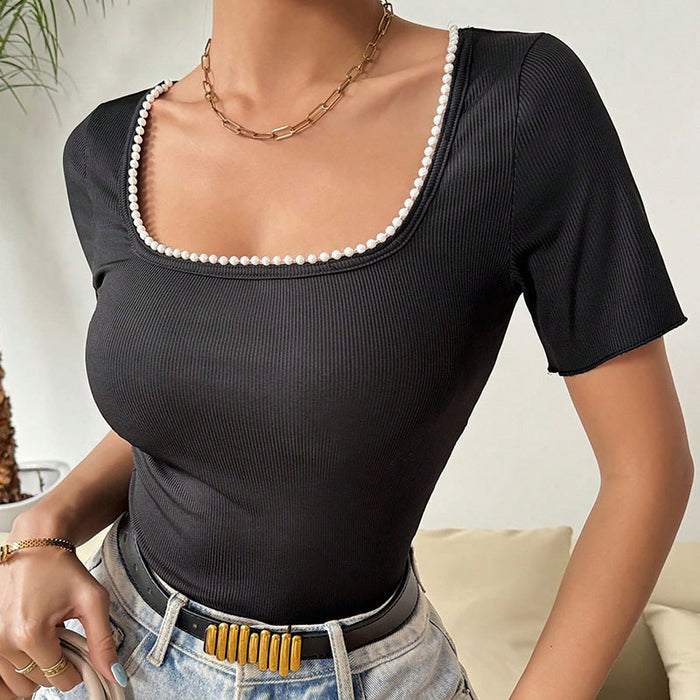 Short Sleeve Shirt Women Top Summer Collar Curved Hem Short Women Clothing