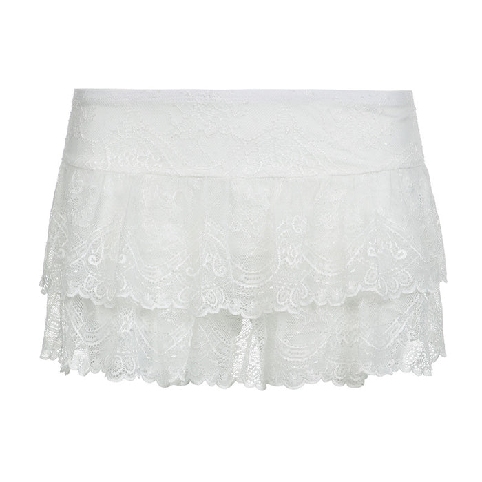 Girl Lace See Through Thin Sexy Low Waist Solid Color All Matching A Line Miniskirt Spring Summer