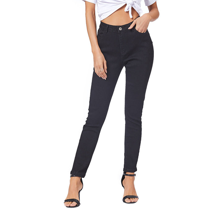 Jeans Women Black High Waist Stretch Slim Women Ankle-Tied Pants Trousers