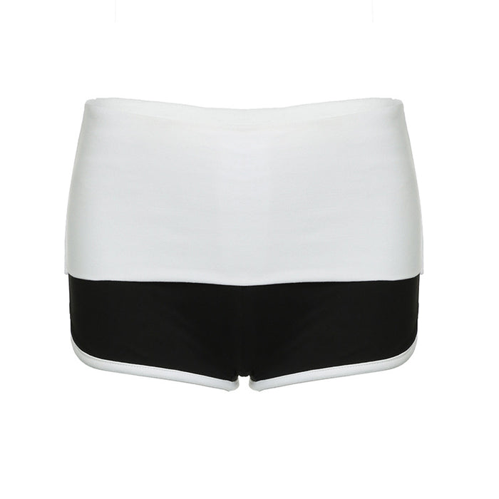 Street Sports Contrast Color Sexy Low Waist Hip Wrapped Shorts Autumn Winter Tight Basic Casual Pants