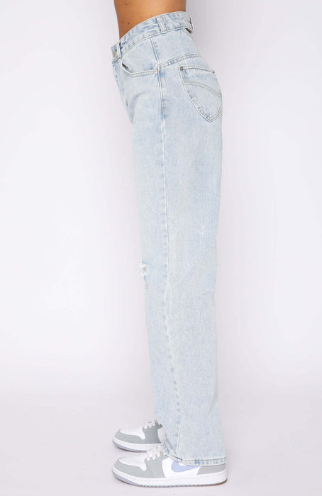 Spring Summer Street Hipster Ordinary Washed Solid Color Straight-Leg Denim Trousers