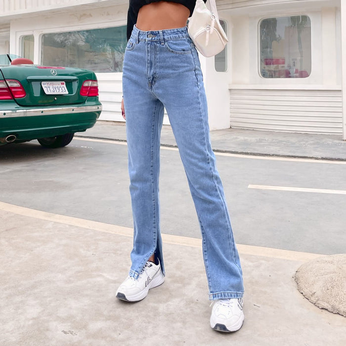 Women Clothing Casual All-Match High Waist Denim Pants Spring Summer