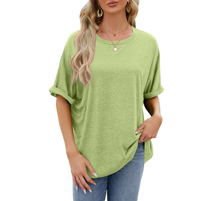 Spring Summer Solid Color round Neck Loose Short Sleeve T shirt Top Women