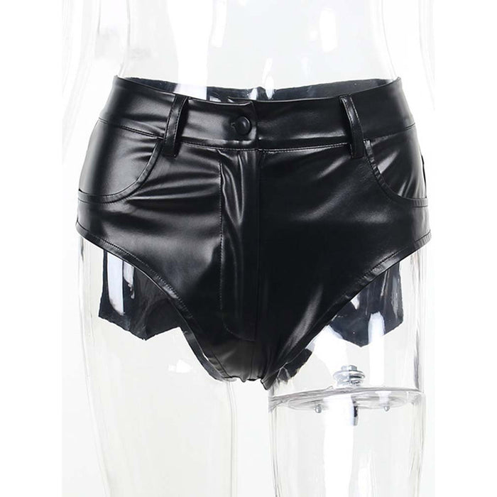 Leather Shorts Women Autumn Winter High Waist Hip Faux Leather Base Elasticity Tight Sexy Pants Ultra Short Leather Pants