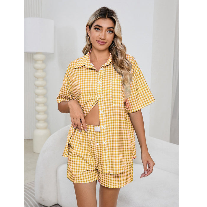 Women Casual Comfortable High Waist Loose Wide Legs Retro Plaid Shorts Checked Shirt Women