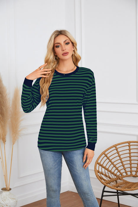 Women Clothing Striped Pattern round Neck Long Sleeve Casual Sweatshirt Top for Women