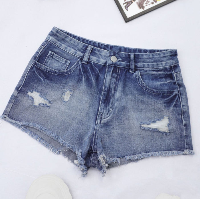 Summer Popular Women Ripped Back Pocket Denim Shorts All Match Trendy