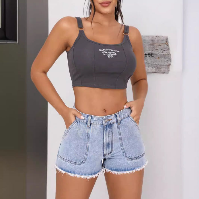 Women Clothing Casual High Waist Denim Shorts