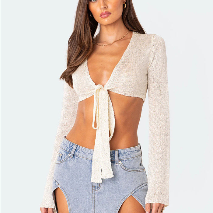 Top Woolen Women Wear V neck Sexy Cropped Sweater Cardigan for Women