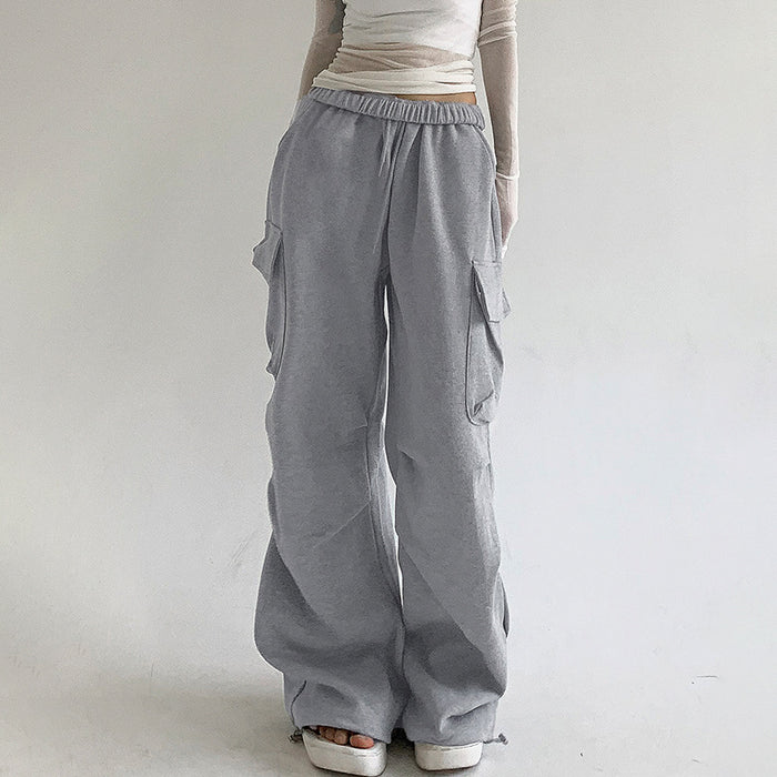 Sports High Waist Multi Pocket Workwear Straight Leg Pants Street Spring Autumn Pleated Sweatpants Casual Pants