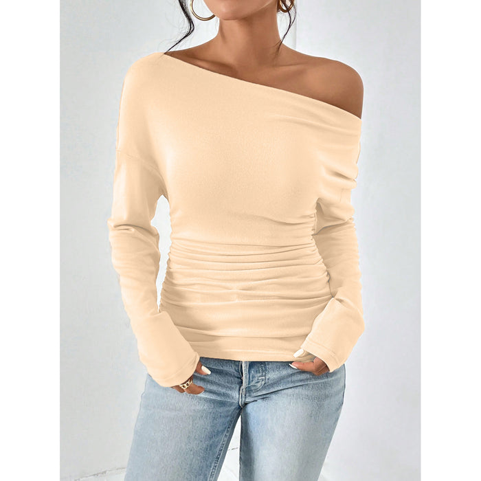 Shirt Women Spring Long Sleeve Waist Tight Slimming Shoulder Hollow Out Cutout Top