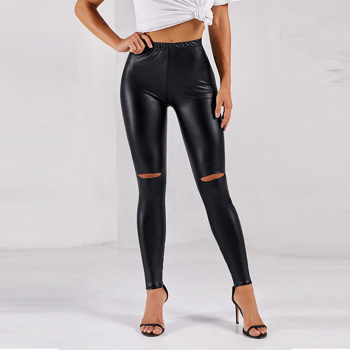 Cropped Leggings Women Autumn Clothing New Elastic Animal Print Tight Street Skinny Leather Pants Women