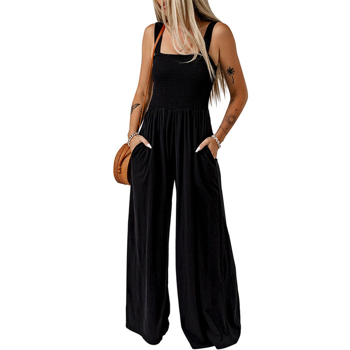 High Waist Jumpsuit Women Summer Sleeveless of the Shoulder Knitted Wide Leg Trousers Jumpsuit