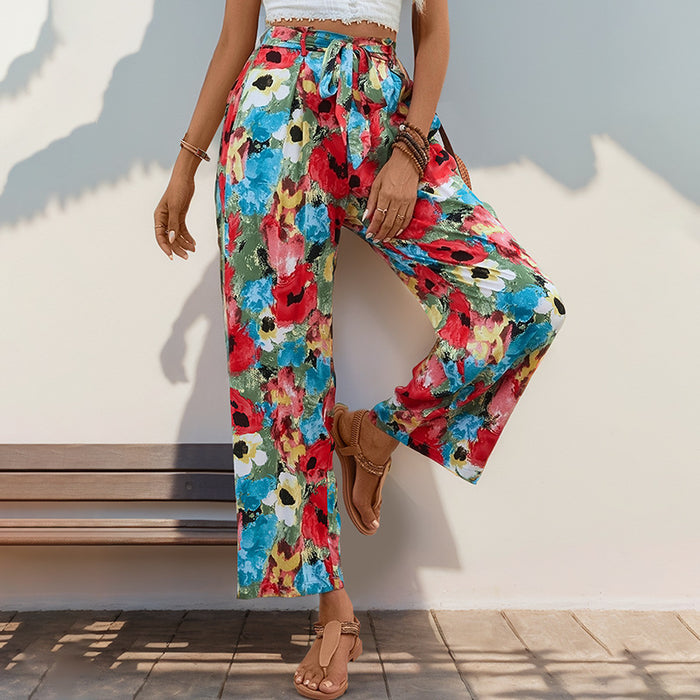 Summer Women Clothing Bohemian Holiday Straight Leg Pants Women