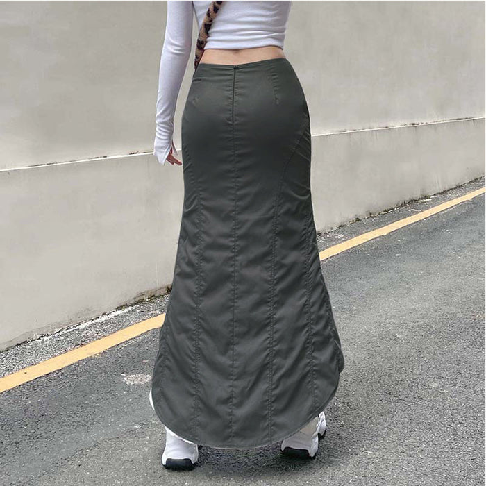 Women Clothing Casual Skirt Y2K Millennium Pleated Irregular Asymmetric Sheath Irregular Asymmetric Fishtail Skirt