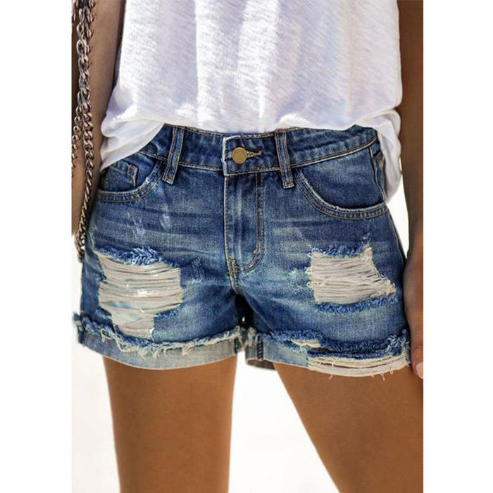 High Waist Ripped Jeans Women Street Hipster Patch Printed Denim Shorts