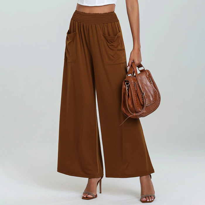 Women Clothing Elastic Waist High Waist Slightly Spicy Pants Loose Casual Trousers with Pockets