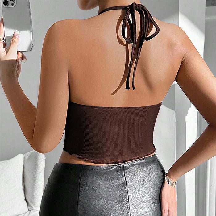 Sexy Halterneck Vest Autumn Winter Backless Back Beautifying Short Top Women