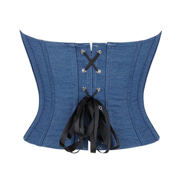 Blue Color Denim Single-Breasted Women's Tube Top Breasts Support Push up Court Body Shaping Top