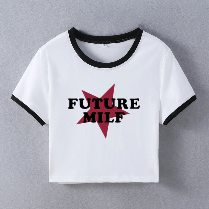 Street Hipster Five Pointed Star Future MILF Short Slim Fit Short Sleeved T Shirt Women