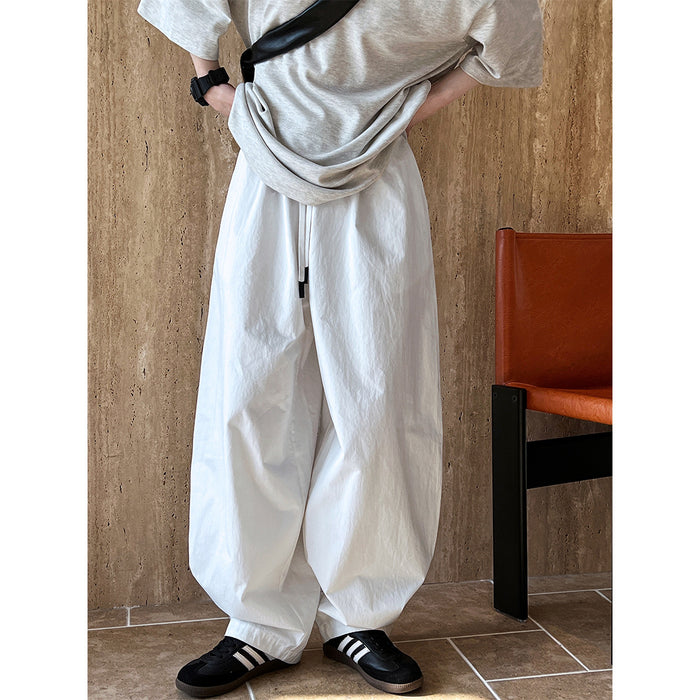 Spring White Profile Baggy Pants Loose Drawstring Tooling Wide Leg Casual Pants Women