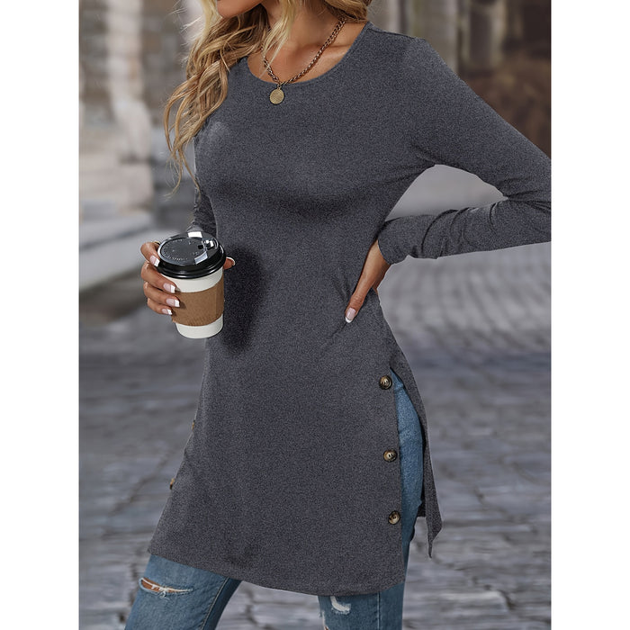 Women Autumn Long Sleeve Slim Fit Slimming Slit Top