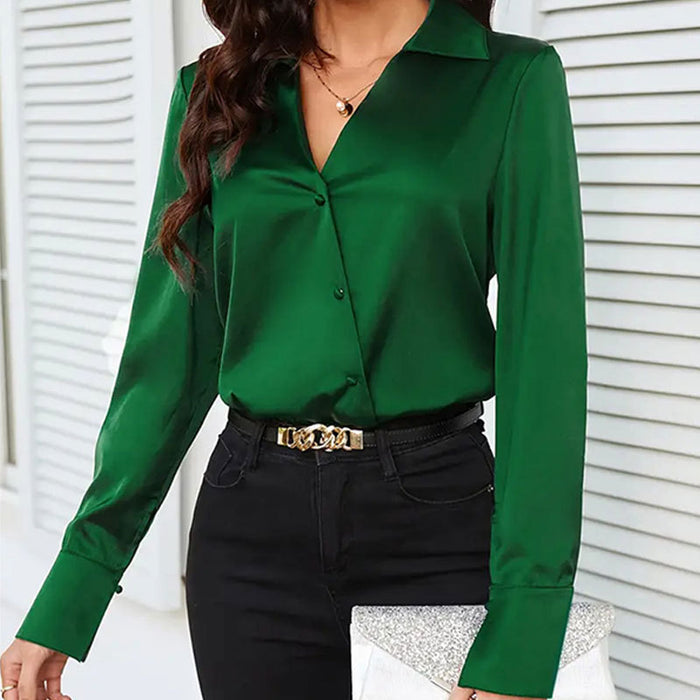 Satin Cross V neck Top Women Shirt Sleeve Cardigan Button Shirt Women Spring Summer