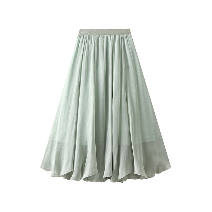 High Grade Streamer Veil Skirt Skirt Women Summer High Waist Pearl Yarn A line Asymmetric Skirt