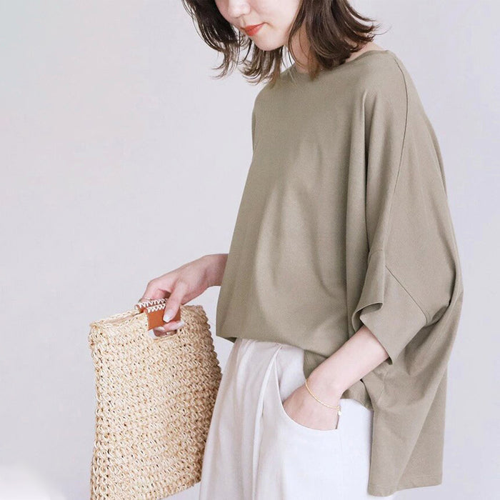 Cotton Batwing Sleeve Oversized Loose T Shirt Women Side Slit Top