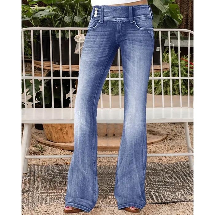 Popular Vintage Side Button Mid Waist Skinny Jeans