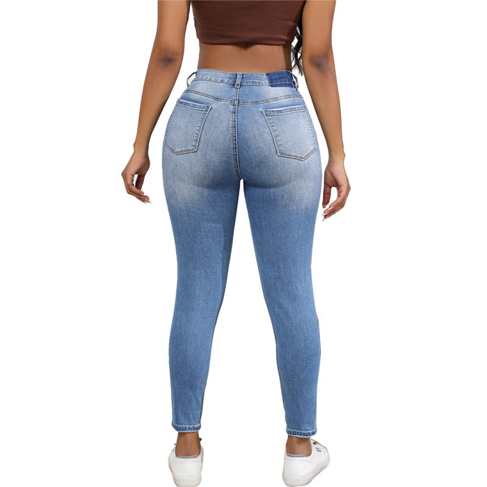 Skinny Pants Women High Elastic Ripped Sexy Figure High Waist Jeans