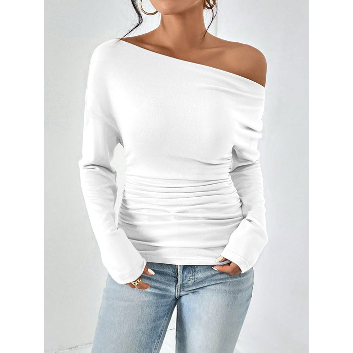 Shirt Women Spring Long Sleeve Waist Tight Slimming Shoulder Hollow Out Cutout Top