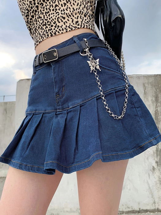 Ladies Half Length Denim Skirt Youth Sexy Two Piece Anti Exposure Denim Skirt