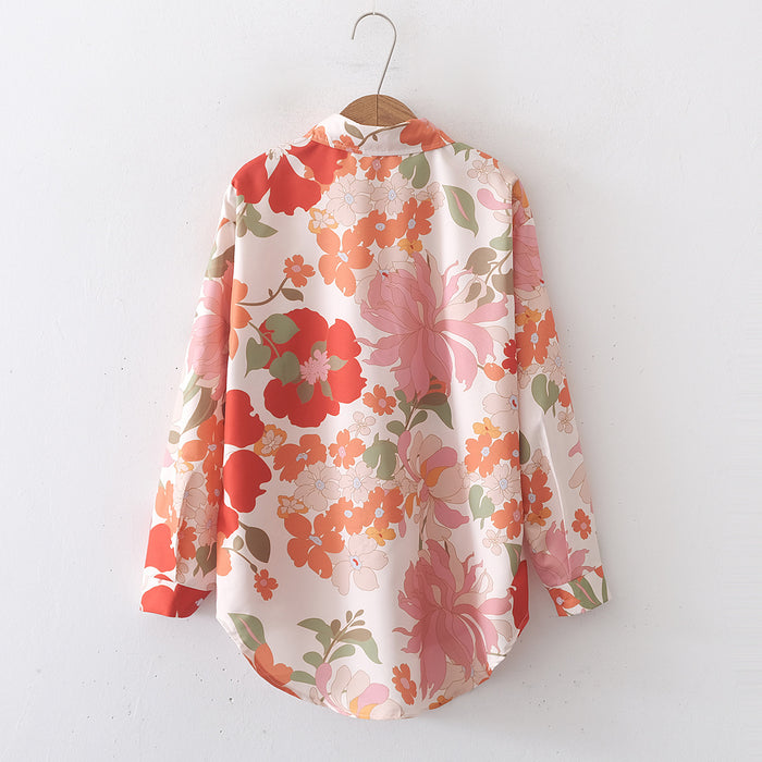 Women Collared Floral Print Loose Collared Shirt