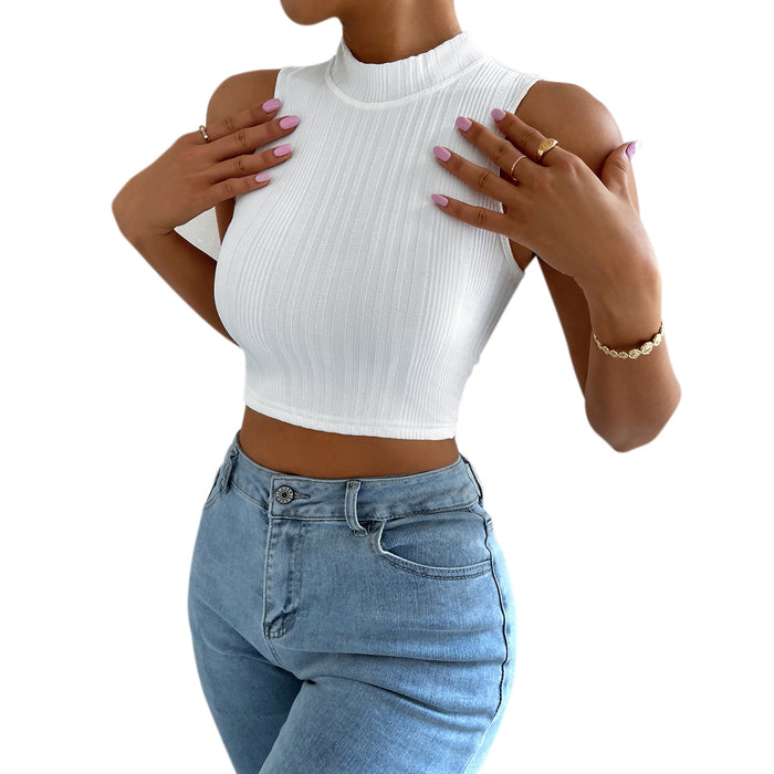 Women Clothing Pullover round Neck Sleeveless Cropped Short Vest Women Summer Outer Wear Inner Wear Micro Backless Top