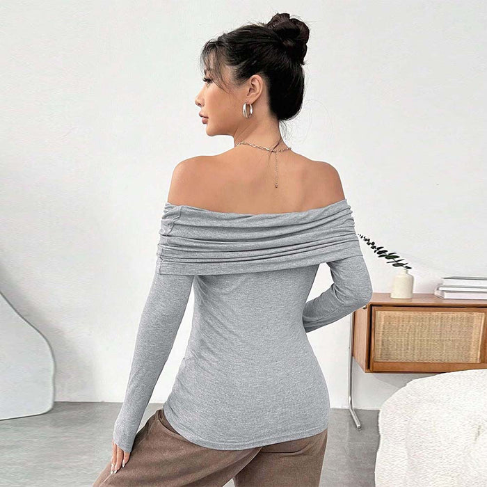 Autumn Winter Women Clothing Sexy off the Shoulder off Neck Slim Knit Long Sleeve Tops